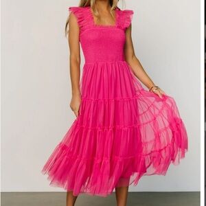 Baltic Born Emma Smocked Tulle Dress Hot Pink